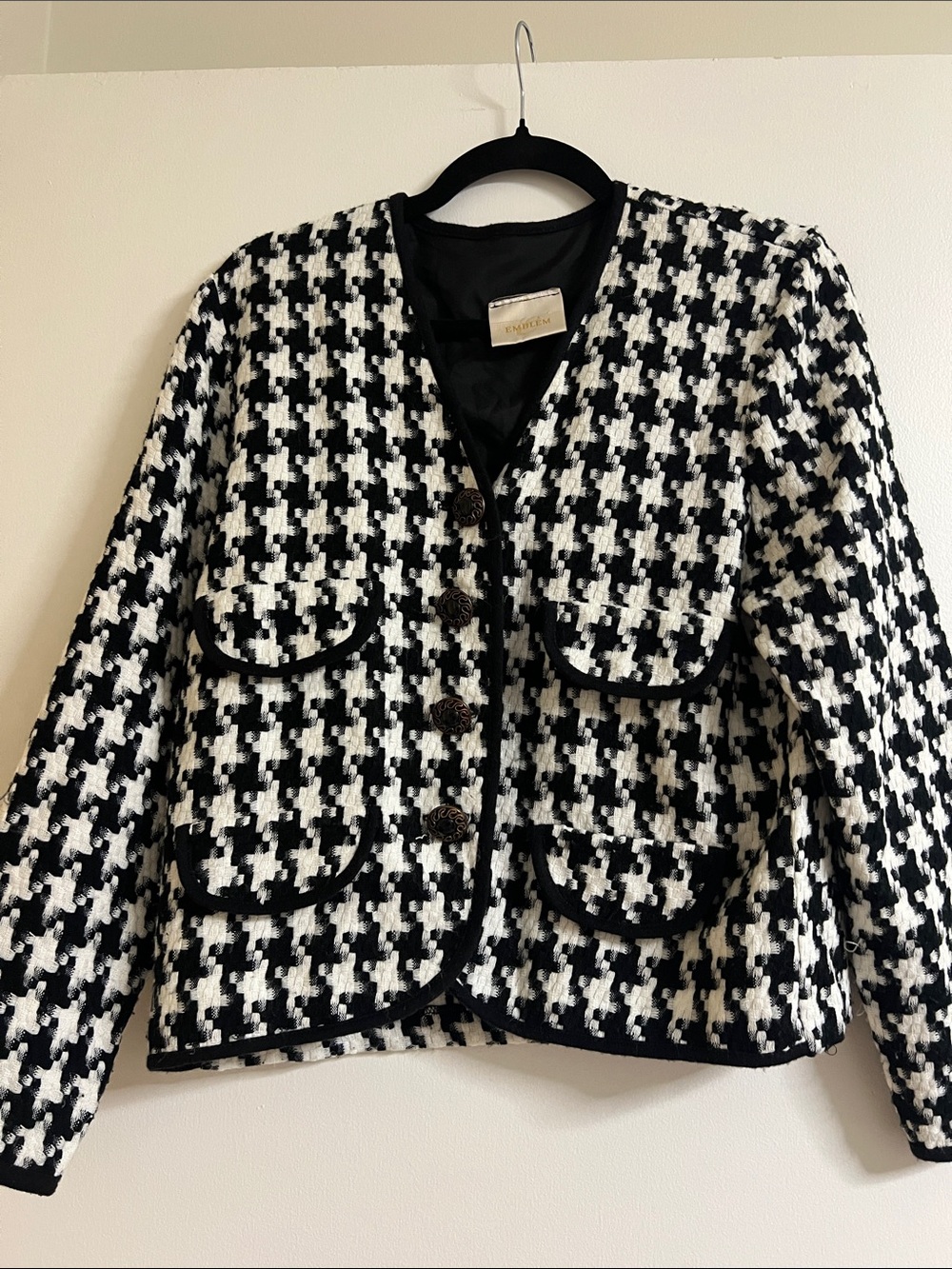 St. John Collection Black and White Houndstooth Tweed Blazer